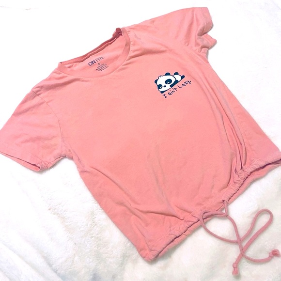 🌸 fire up I ain’t lazy panda drawstring crop top anime designer🌸 - Picture 2 of 3